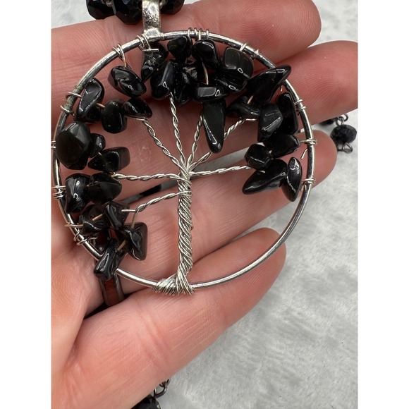 Vintage Glass Beaded Necklace‎ Bracelet Black Tree Of Life Long - Picture 5 of 14